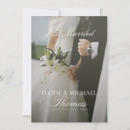 Minimalist Just Married 2 Photo QR Code Wedding 案内状 (正面)