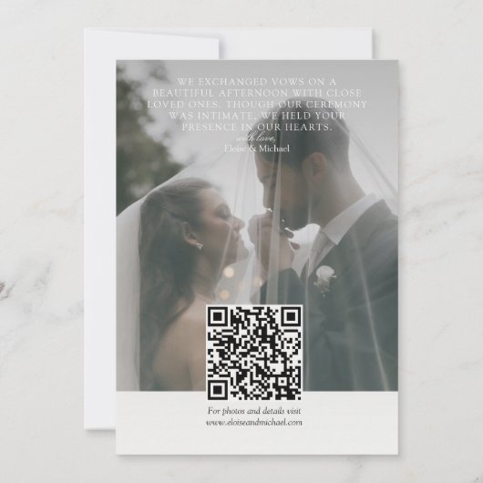 Minimalist Just Married 2 Photo QR Code Wedding 案内状 (裏面)