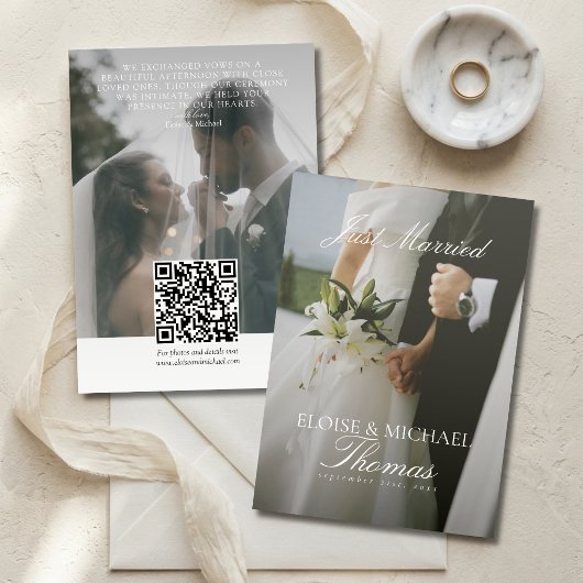 Minimalist Just Married 2 Photo QR Code Wedding 案内状