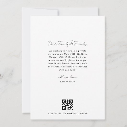 Minimalist Just Married QR Code Wedding 案内状 (裏面)