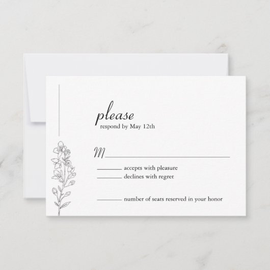 Minimalist Larkspur Wedding RSVP Card (正面)