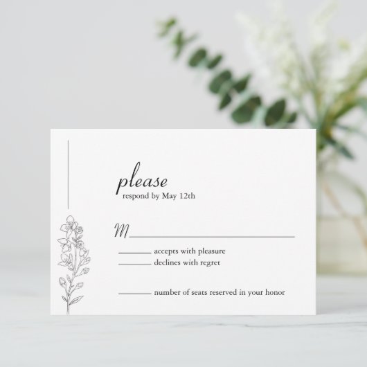 Minimalist Larkspur Wedding RSVP Card (スタンド正面)