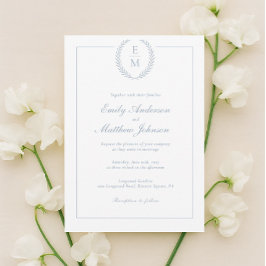 Minimalist Laurel Monogram Wedding Invitation 招待状