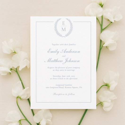Minimalist Laurel Monogram Wedding Invitation 招待状