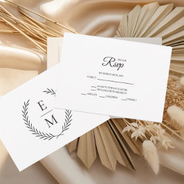 Minimalist Laurel Monogram Wedding RSVP Cards
