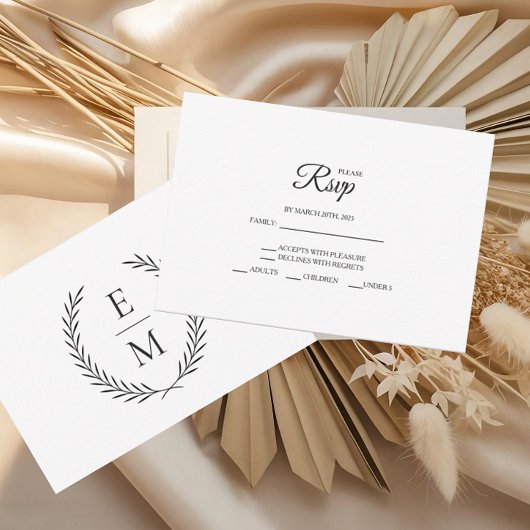 Minimalist Laurel Monogram Wedding RSVP Cards