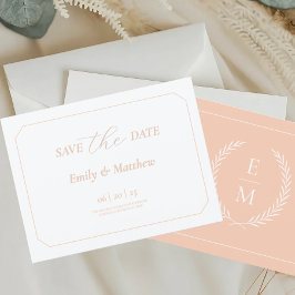 Minimalist Laurel Monogram Wedding Save The Date 案内ポストカード