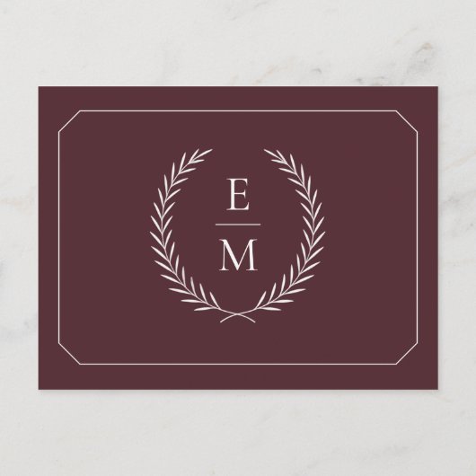 Minimalist Laurel Monogram Wedding Save The Date 案内ポストカード (裏面)