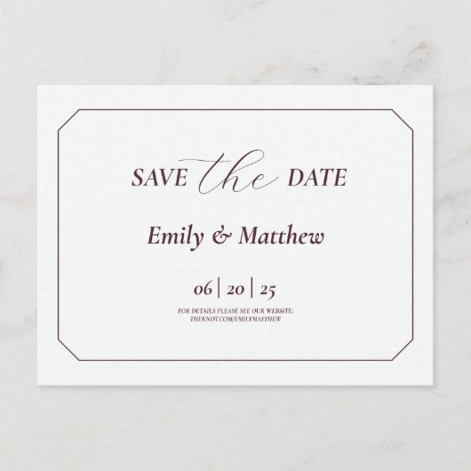 Minimalist Laurel Monogram Wedding Save The Date 案内ポストカード (正面)