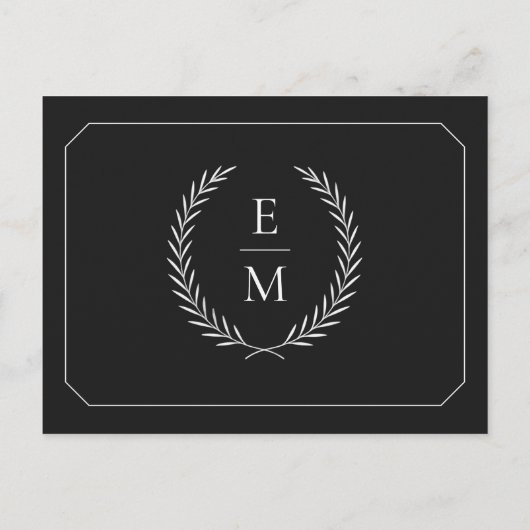 Minimalist Laurel Monogram Wedding Save The Date 案内ポストカード (裏面)