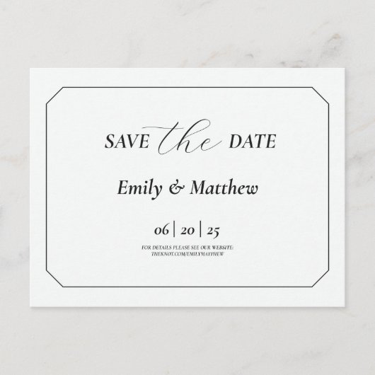 Minimalist Laurel Monogram Wedding Save The Date 案内ポストカード (正面)