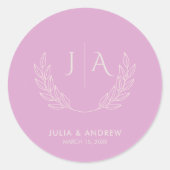Minimalist lavender lilac Monogram Wedding  ラウンドシール (正面)