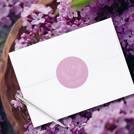 Minimalist lavender lilac Monogram Wedding  ラウンドシール