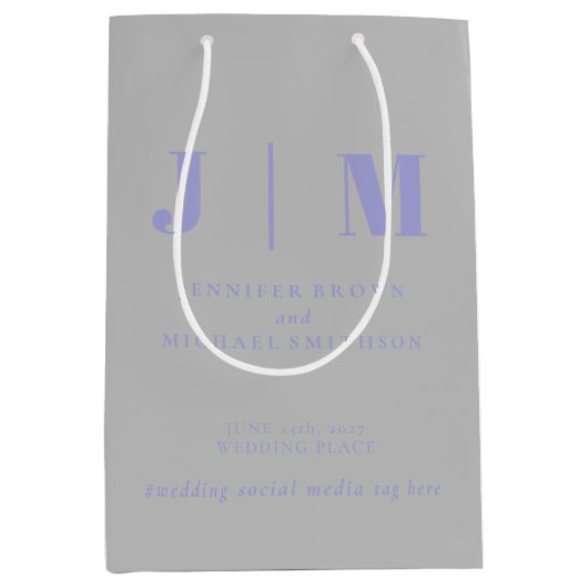 Minimalist Lavender Silver Simple Gift Wedding ミディアムペーパーバッグ (正面)