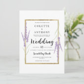 Minimalist lavender white gold floral Wedding 招待状 (スタンド正面)