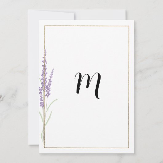 Minimalist lavender white gold floral Wedding 招待状 (裏面)