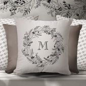 Minimalist leafy botanical circle letter M クッション