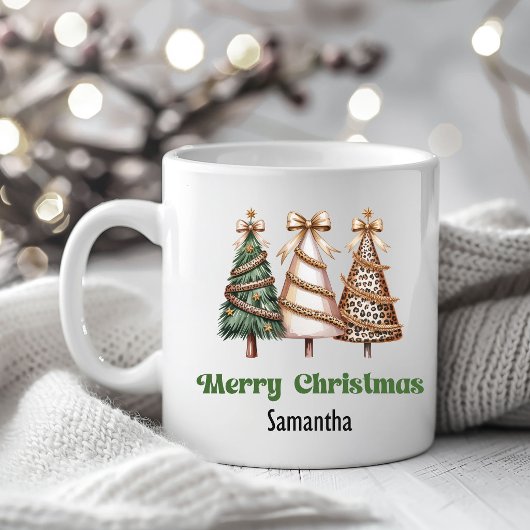 Minimalist leopard christmas trees personalized  コーヒーマグカップ