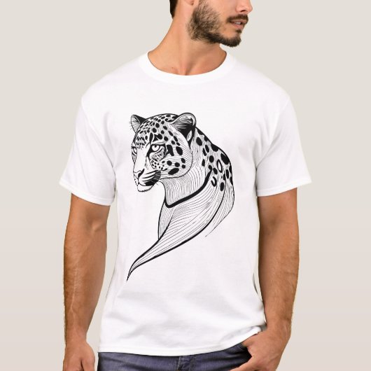 Minimalist Leopard Line Art – Wild and Majestic Bi Tシャツ (正面)