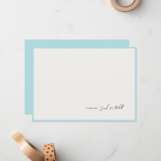 Minimalist Light Blue Border Personalized Script ノートカード (正面/裏面インサイチュ)
