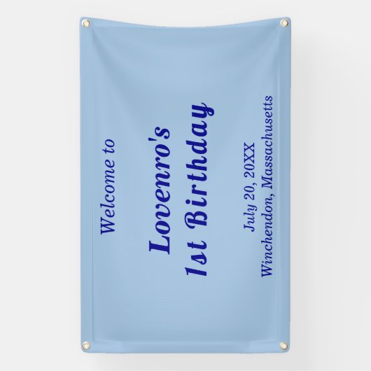 Minimalist Light Blue Kids Birthday Banner 横断幕 (縦)