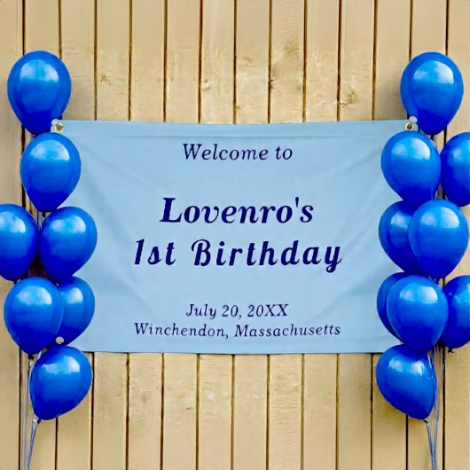 Minimalist Light Blue Kids Birthday Banner 横断幕