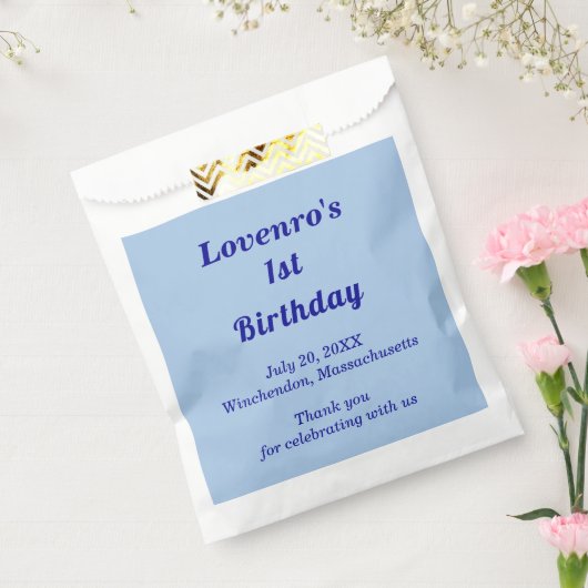Minimalist Light Blue Kids Birthday Favor Bags フェイバーバッグ (封をした状態)