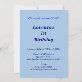 Minimalist Light Blue Kids Birthday Invitation 招待状