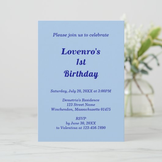 Minimalist Light Blue Kids Birthday Invitation 招待状 (スタンド正面)