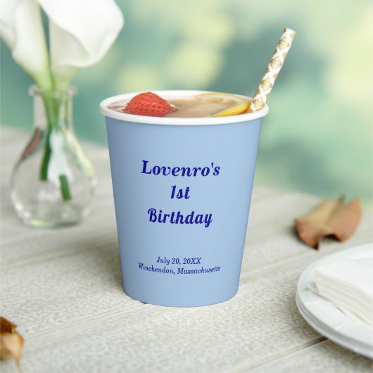Minimalist Light Blue Kids Birthday Paper Cups 紙コップ (インサイチュ)