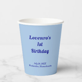 Minimalist Light Blue Kids Birthday Paper Cups 紙コップ