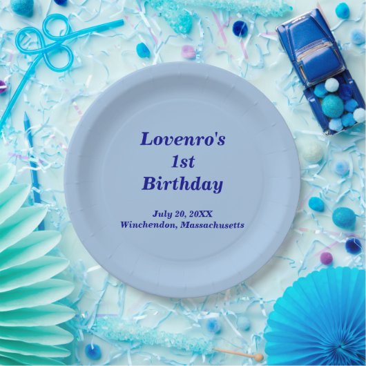 Minimalist Light Blue Kids Birthday Paper Plates ペーパープレート (パーティー)
