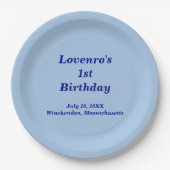 Minimalist Light Blue Kids Birthday Paper Plates ペーパープレート (正面)