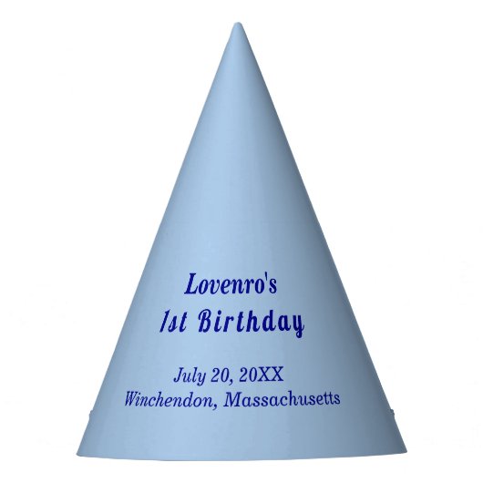 Minimalist Light Blue Kids Birthday Party Hats パーティーハット (正面)