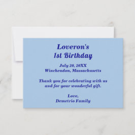 Minimalist Light Blue Kids Birthday Thank You Card サンキューカード