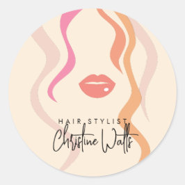 Minimalist Light Peach Hairstylist Wavy Hair Cute ラウンドシール