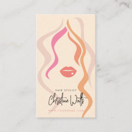 Minimalist Light Peach Hairstylist Wavy Hair QR 名刺