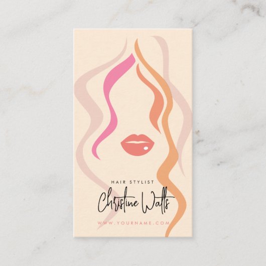 Minimalist Light Peach Hairstylist Wavy Hair QR 名刺 (正面)
