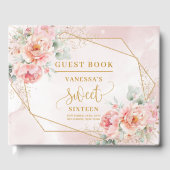 Minimalist Light Pink Gold Peonies Sweet Sixteen  ゲストブック (正面)