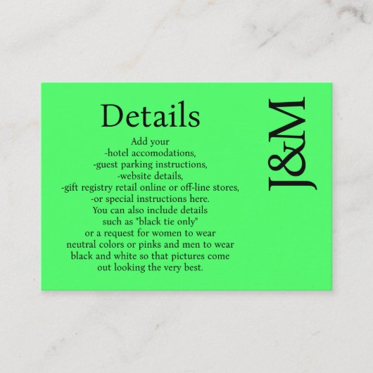 Minimalist Lime Green Enclosure Details Card エンクロージャーカード (正面)