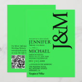 Minimalist Lime Green QR Code on Back ウェディング 招待状 (正面/裏面)