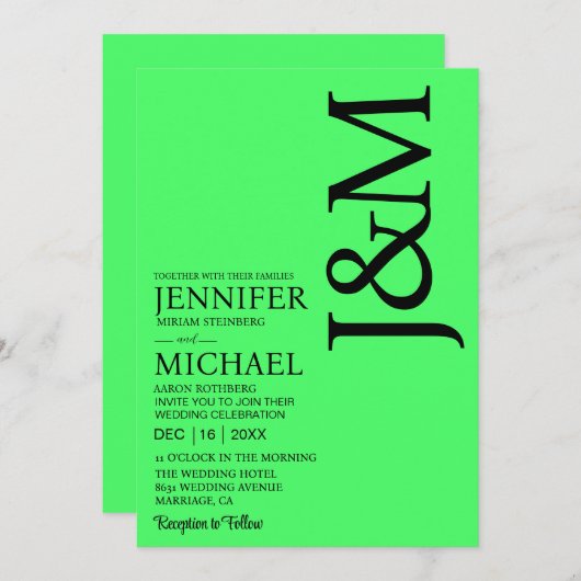 Minimalist Lime Green Summer Wedding 招待状 (正面/裏面)