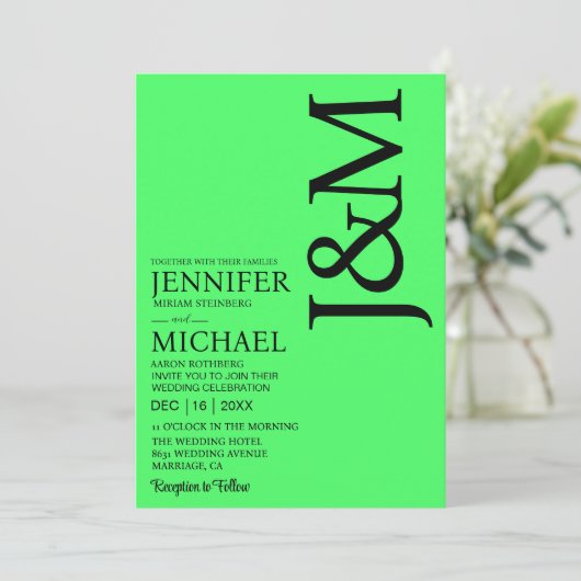 Minimalist Lime Green Summer Wedding 招待状 (スタンド正面)