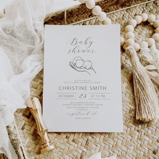 Minimalist Line Art Baby Shower Invitation 招待状