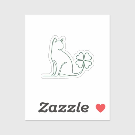 Minimalist Line Art Cat With Clover Aesthetic  シール (シート)