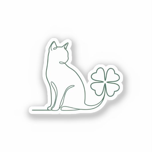 Minimalist Line Art Cat With Clover Aesthetic  シール (正面)