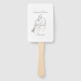 Minimalist Line Art Couple Hugging with Bouquet ハンドファン