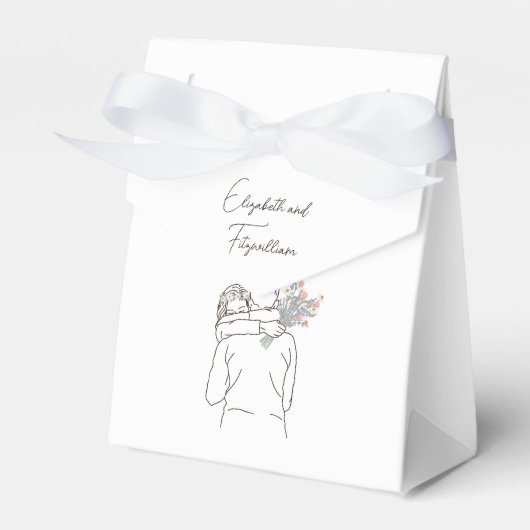 Minimalist Line Art Couple Hugging with Bouquet  フェイバーボックス (正面サイド)