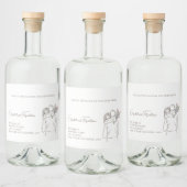 Minimalist Line Art Couple Hugging with Bouquet リキュールボトルラベル (ボトル)