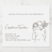 Minimalist Line Art Couple Hugging with Bouquet リキュールボトルラベル (シングルラベル)